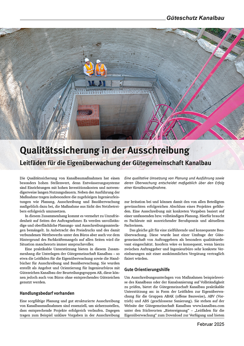 Leitfäden für die Eigenüberwachung der Gütegemeinschaft Kanalbau