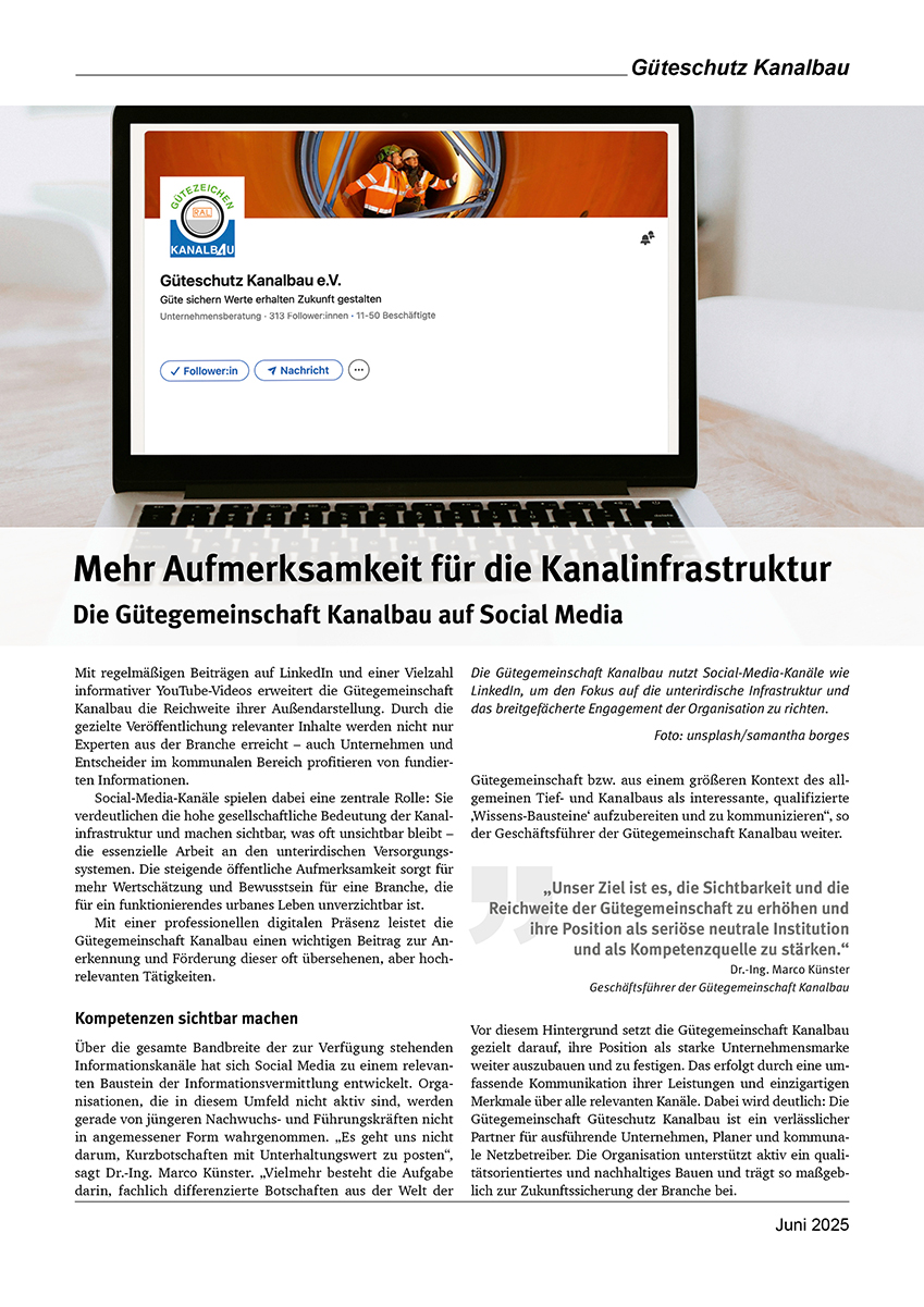 Die Gütegemeinschaft Kanalbau auf Social Media