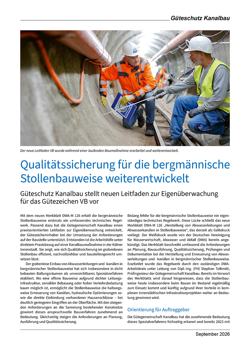 Qualitätssicherung für die bergmännische Stollenbauweise weiterentwickelt